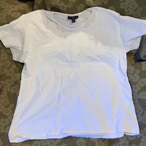 Women’s white t shirt J Crew mesh and lace details